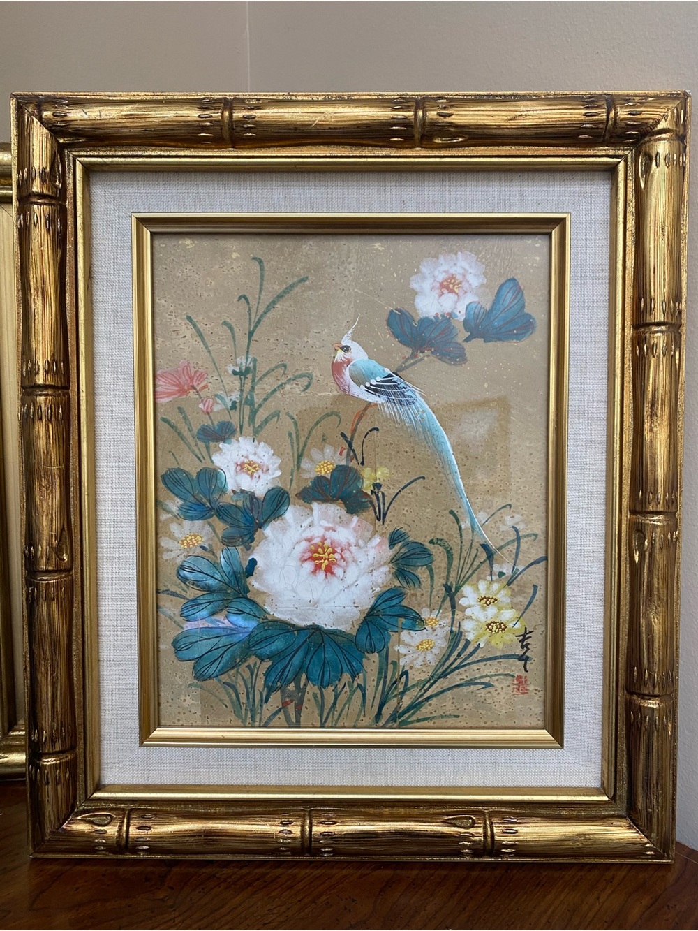 Vintage Asian Bird & Flower watercolor Paintings - Picture 2 of 6